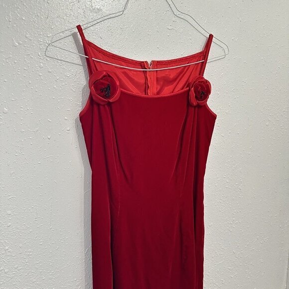 Vintage 80s Red Velvet Formal Pencil House of Bianchi Dress Womens 6 Rosettes - Picture 2 of 11